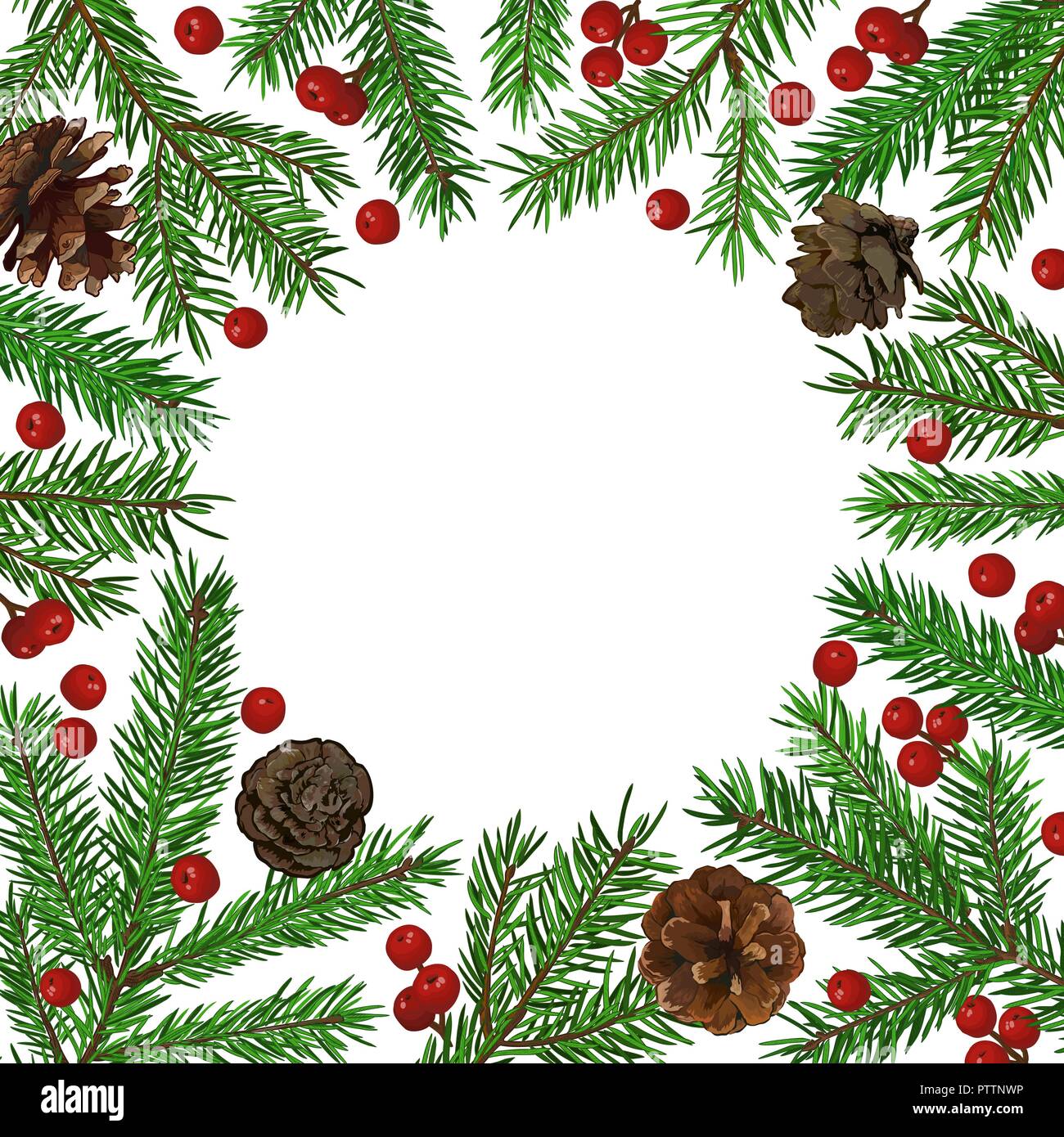 Hintergrund mit realistischen Grüne Tanne Zweig und Kegel. Für Text, Gratulation. Weihnachten, Neujahr Symbol. Stock Vektor