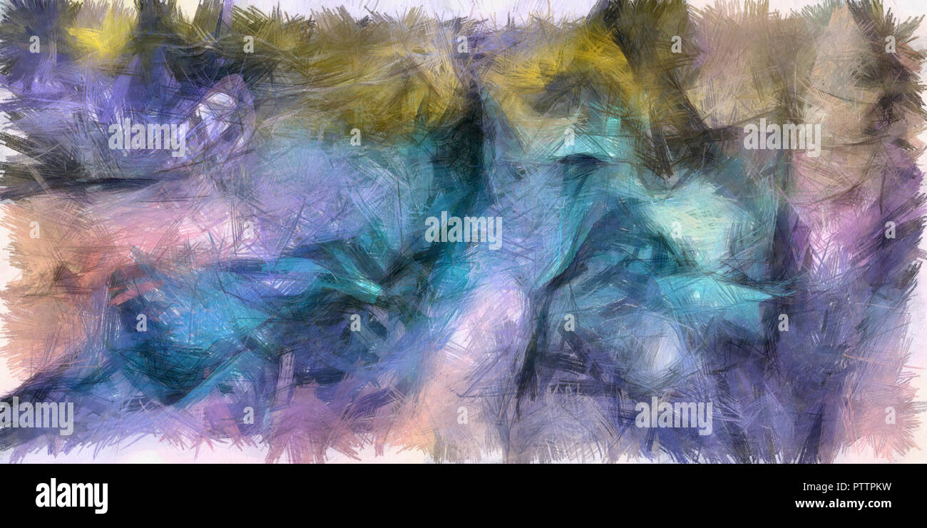 Farbenfrohe abstrakte Malerei Blue Azure Pinselstriche Stockfoto