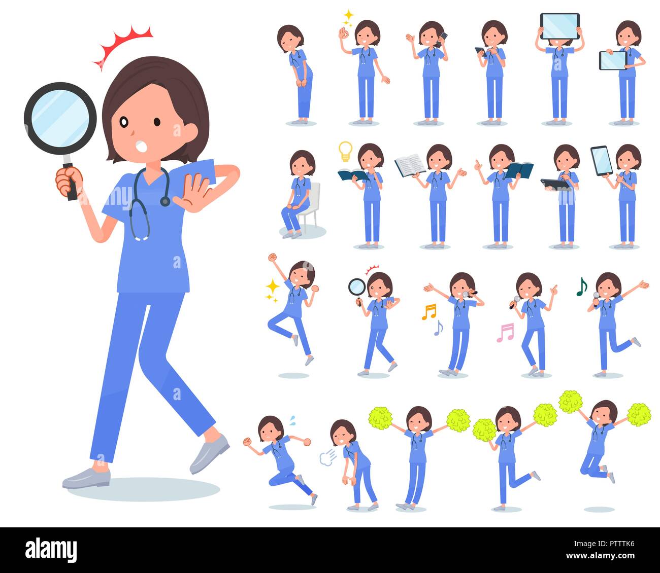 Eine Reihe von chirurgischen Arzt Frauen mit digitalen Geräten wie Smartphones. Es gibt Handlungen, Gefühle auszudrücken. Es ist Vektor Kunst so ist es leicht zu bearbeiten. Stock Vektor