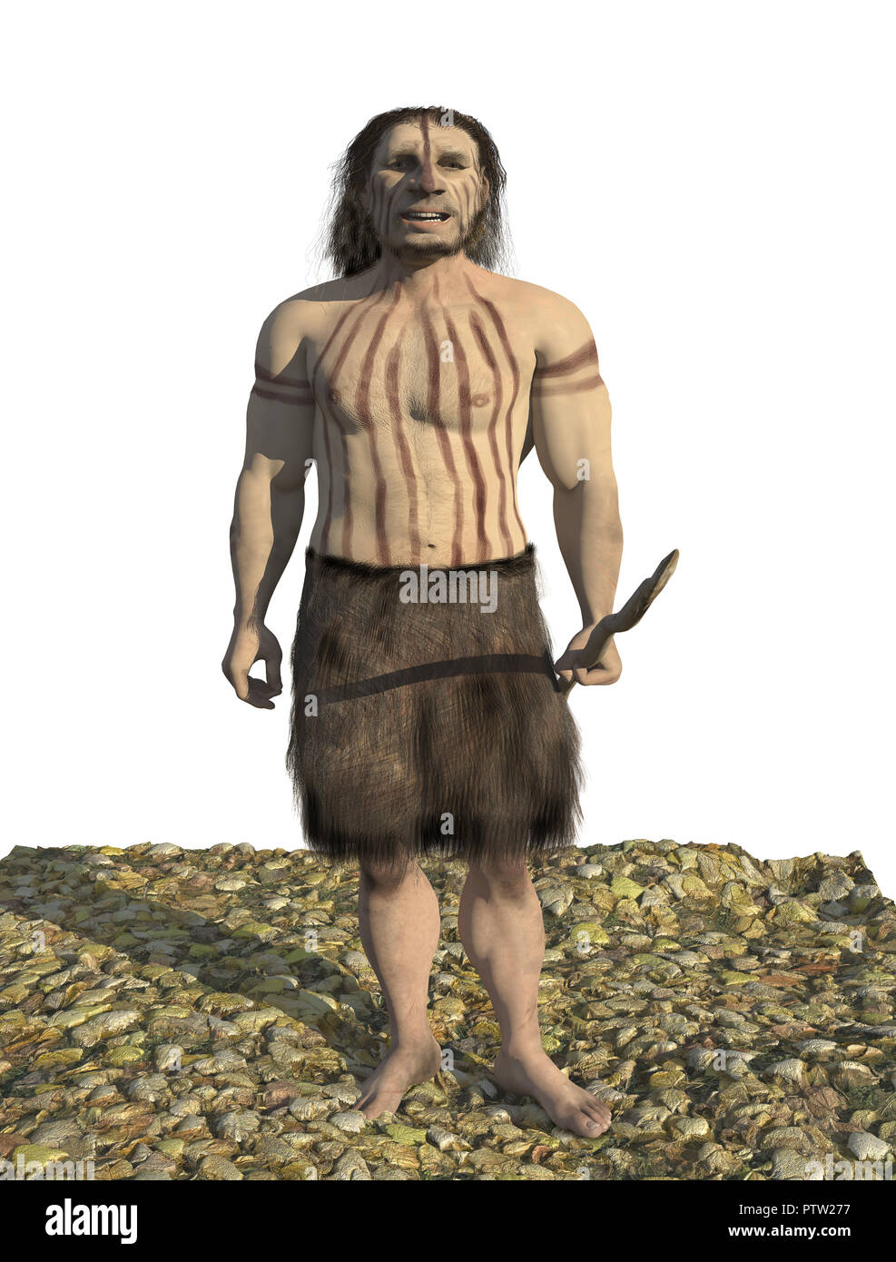 Digitale Illustration und 3D-Render eines Neandertal Mann Stockfoto