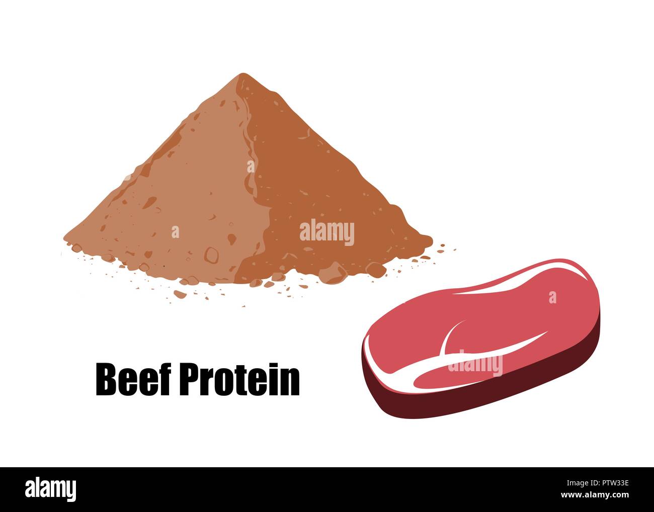 Rindfleisch Protein Pulver und Stück Fleisch. Vektor flachbild Abbildung Stock Vektor