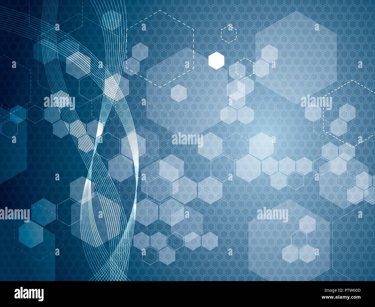 Abstrakt Blau Technologie Hintergrund mit Linien, Pfeile, Sechsecken. Konzept der futuristische Design der Technologie, Wissenschaft, Medizin und Chemie in vecto Stock Vektor