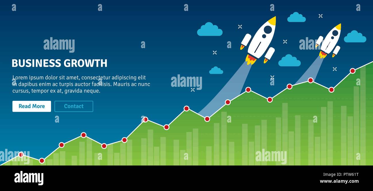 Rakete fliegen auf Diagramm des Wachstums. Konzept der erfolgreichen, Unternehmenswachstum, Business Planning und Erfolg, Umsatzsteigerung, Analyse und Investitionen. F Stock Vektor