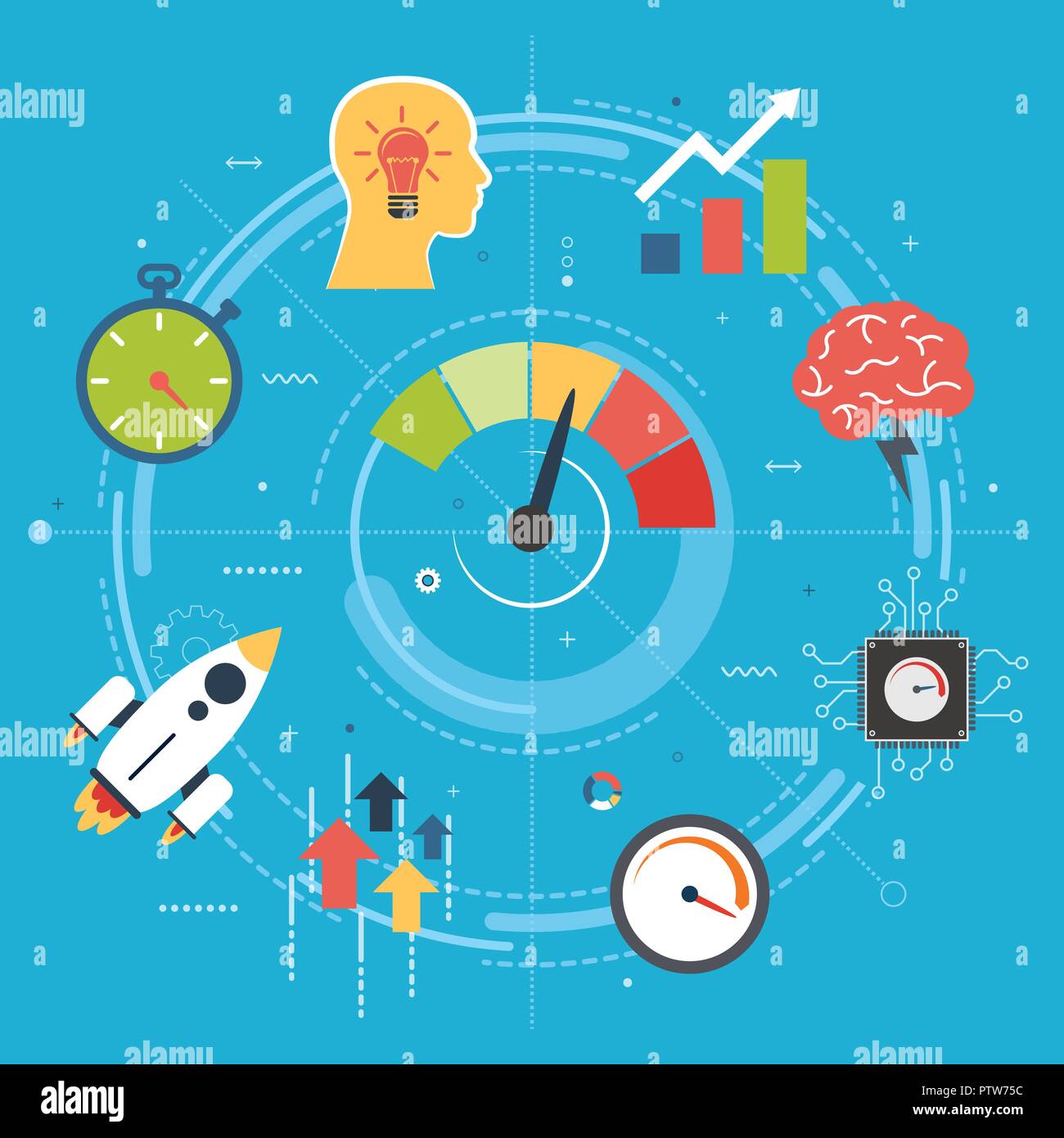 Leistung und Effizienz, Wachstum und Geschwindigkeit für den Erfolg in der Start- oder neues Geschäft. In der Finanzierung erhöhen. Internet banner Konzept in flachen Stock Vektor