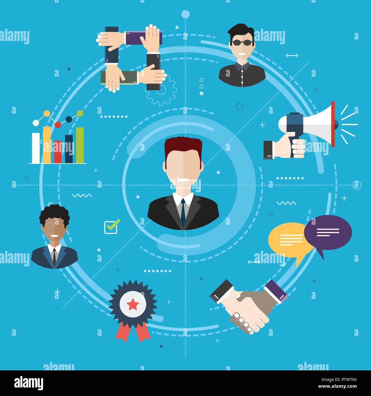 Pflege in Business Management und Qualität der Leistungserbringung. Evaluation und Unterstützung nach dem Verkauf des Produkts. Customer Relationship Konzept Stock Vektor