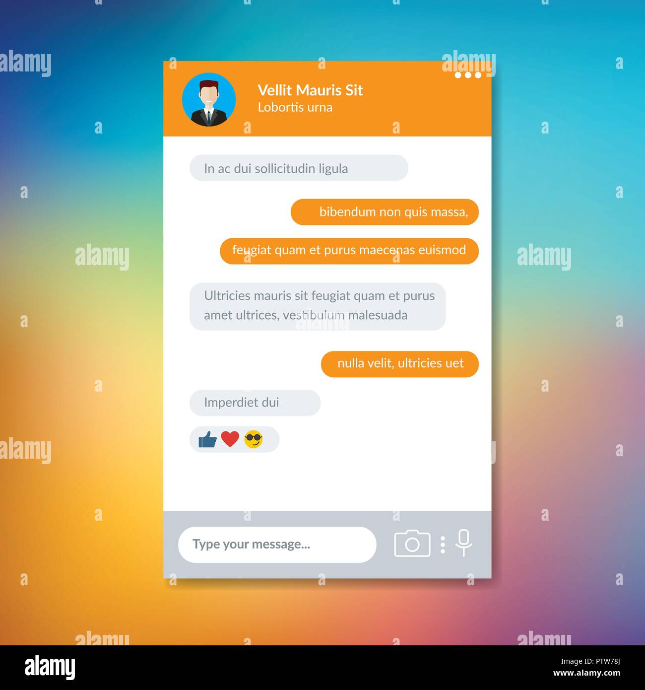 Mockup von Mobile Messenger, Bildschirm app Vorlage mobile auf farbigen Hintergrund. Stock Vektor