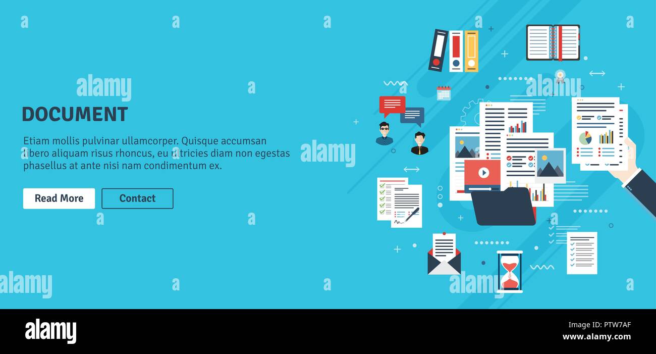 Ordner mit Finanzen Dokumente, Daten, Video und Foto. Hände mit Datenblätter in der Analyse. Vertrag Signatur. Business Schreibarbeit organi Stock Vektor