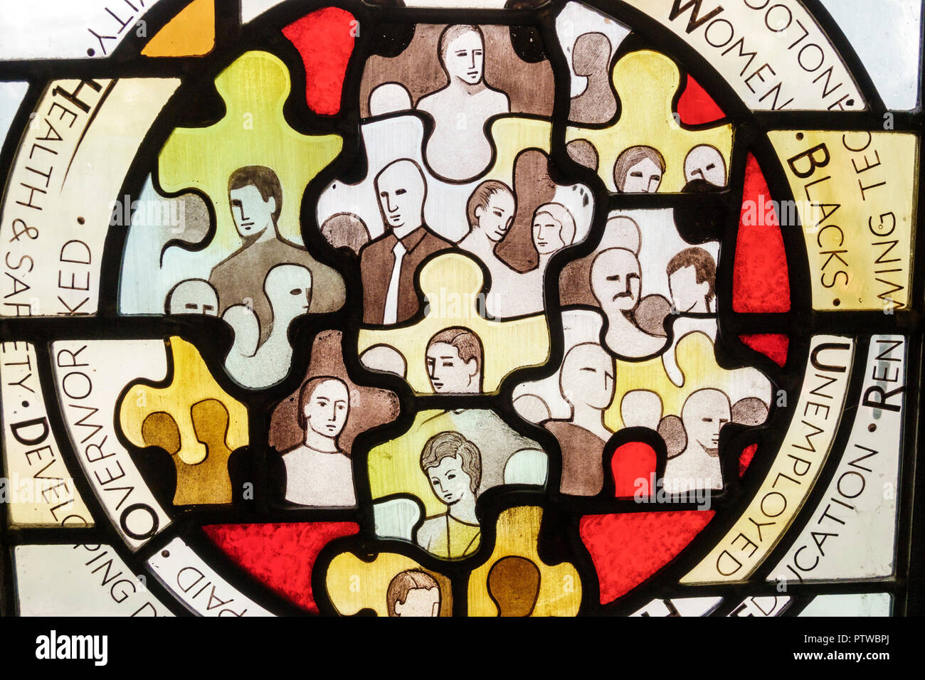 London England, Großbritannien, Southwark, Christ Church, anglikanische Glasfenster moderne Vielfalt Stockfoto