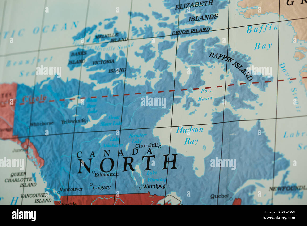 Kanada land auf Papier Karte Nähe zu sehen. Stockfoto