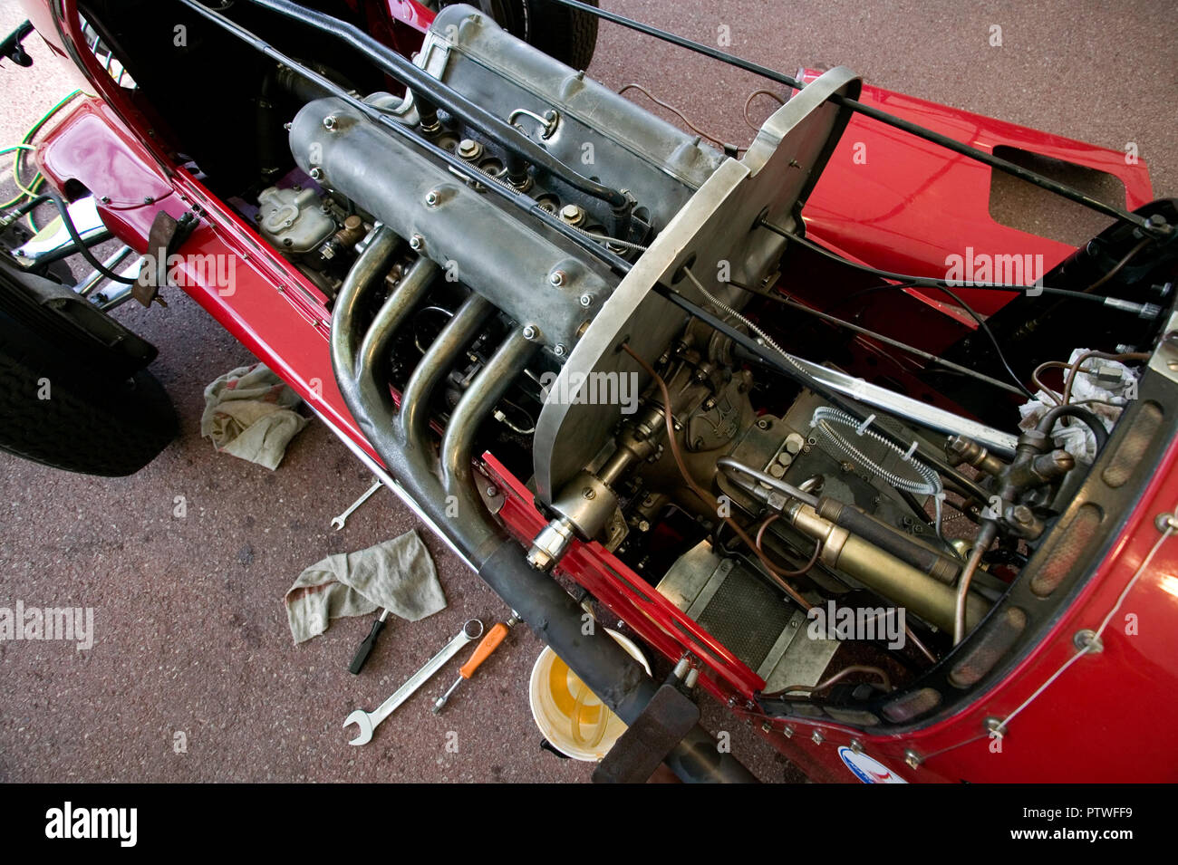 1930 Maserati Oldtimer Rennwagen im Fahrerlager. Stockfoto