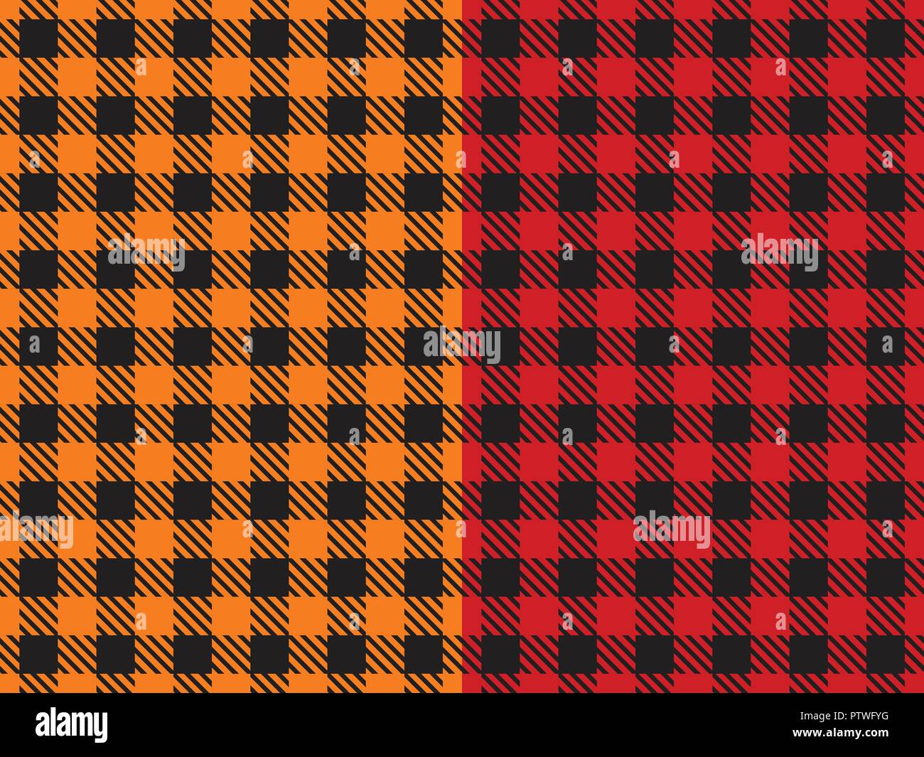 Set Vektor nahtlose Muster. Große Zelle Hintergrund rot und orange Farbe Tischdecke in einem Käfig. Abstrakte karierten Hintergrund zu dunkel. Stock Vektor