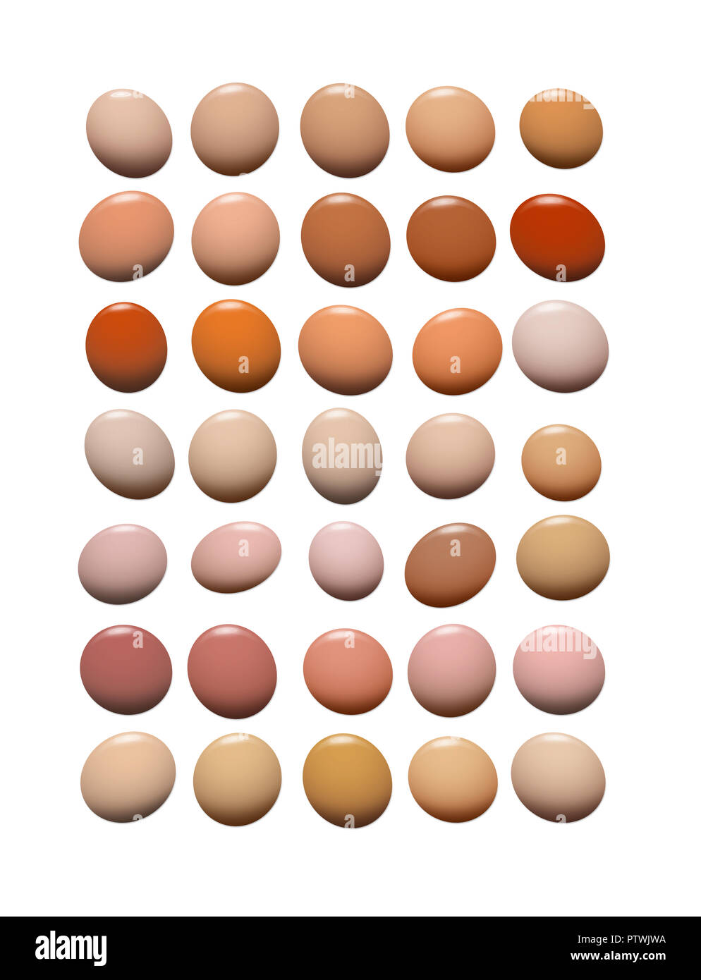 Farbtöne der kosmetischen Foundation Cream vor weißem Hintergrund Stockfoto