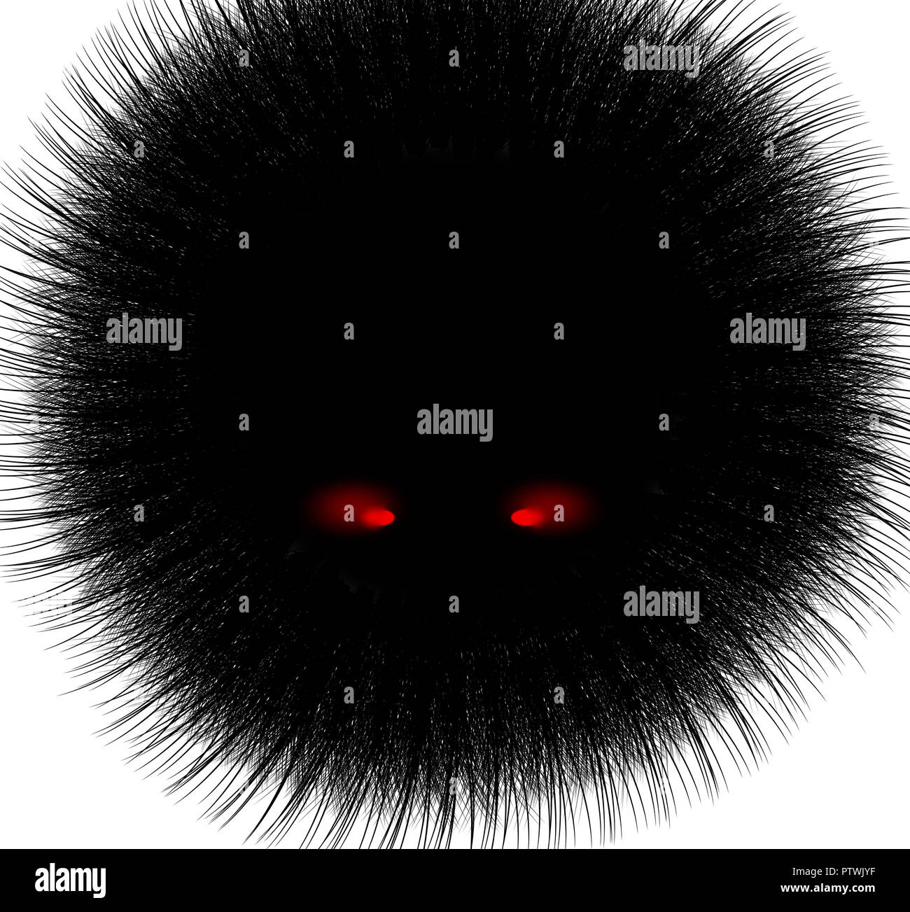 Spiky schwarze Kreatur mit rot leuchtenden Augen Stockfoto