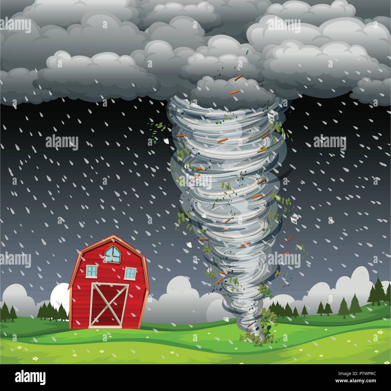 Cyclone Hit der ländliche Raum Abbildung Stock Vektor
