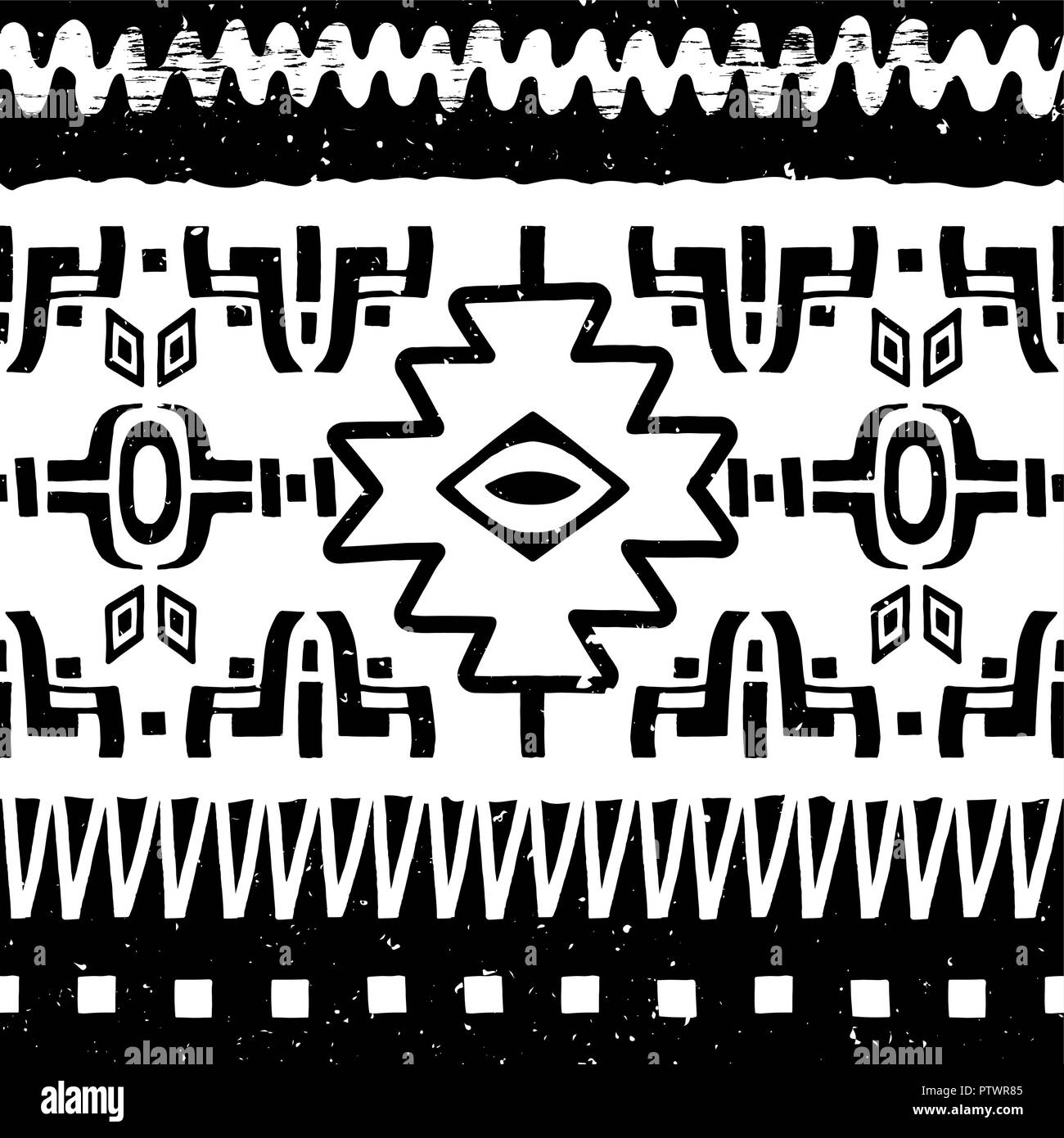 Hand ethnischen nahtlose Hintergrund mit grunge Effekt erstellt. African Tribal Muster für Ihr Design. Verwenden Sie für Gewebe, Muster füllt, Webseite Hintergrund. Stock Vektor