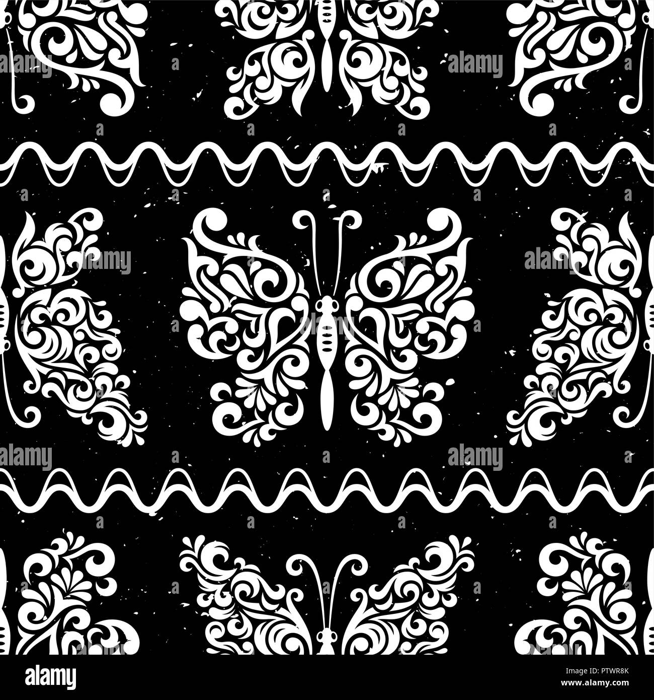 Nahtlose Muster mit Schmetterlingen. Abstract Vector Illustration mit grunge Effekt. Verwenden Sie für Gewebe, Muster füllt, Webseite Hintergrund Stock Vektor