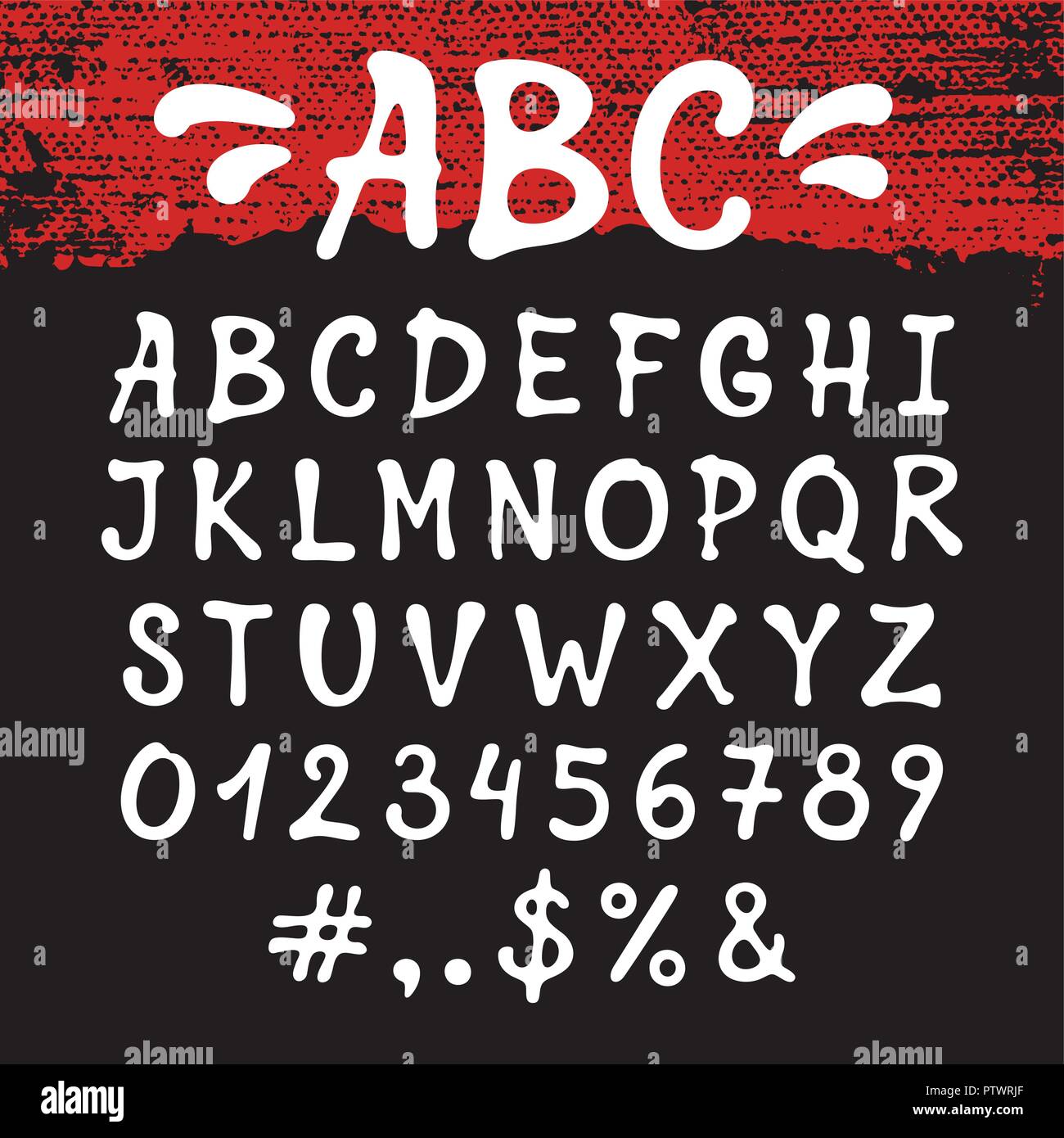 Vektor handschriftliche Brush Script Alphabet. Hand Buchstaben und Zahlen gezogen Stock Vektor