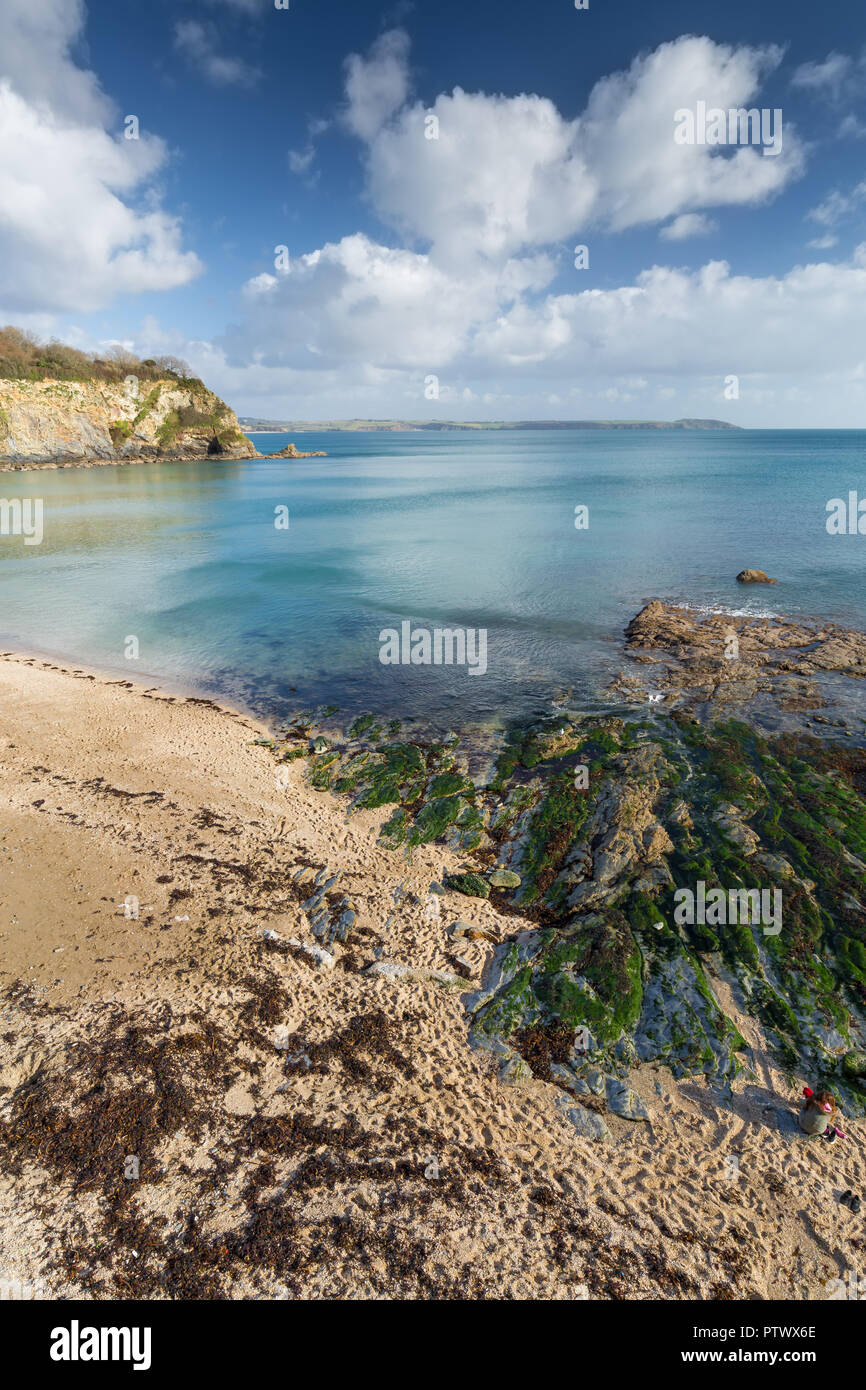 Blick Richtung Gribbin Head von porthpean Beach, Cornwall Stockfoto