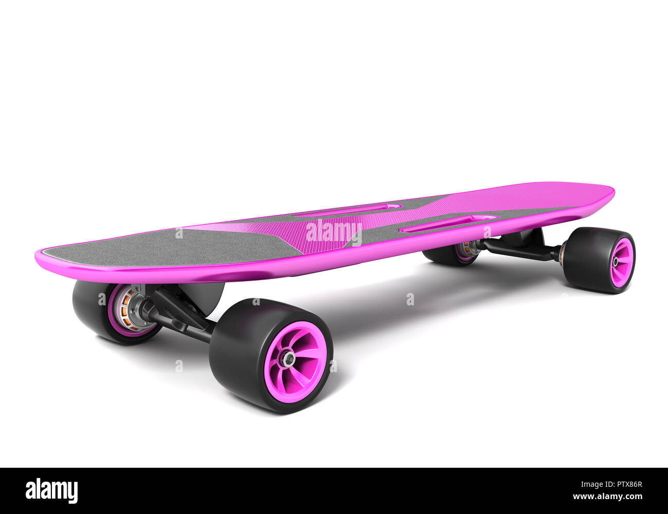 Elektrische skateboard auf Weiß. 3D-Darstellung Stockfoto