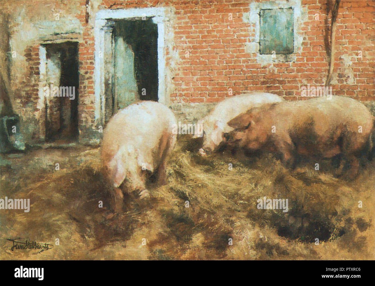 Stobbaerts Jan-neerhof Met Drie Varkens Stockfoto