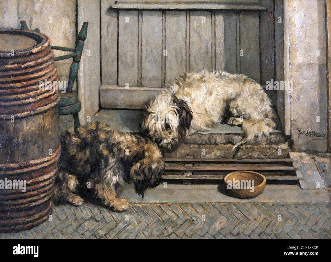 Stobbaerts Jan-Twee Hondjes op het Bordes Stockfoto