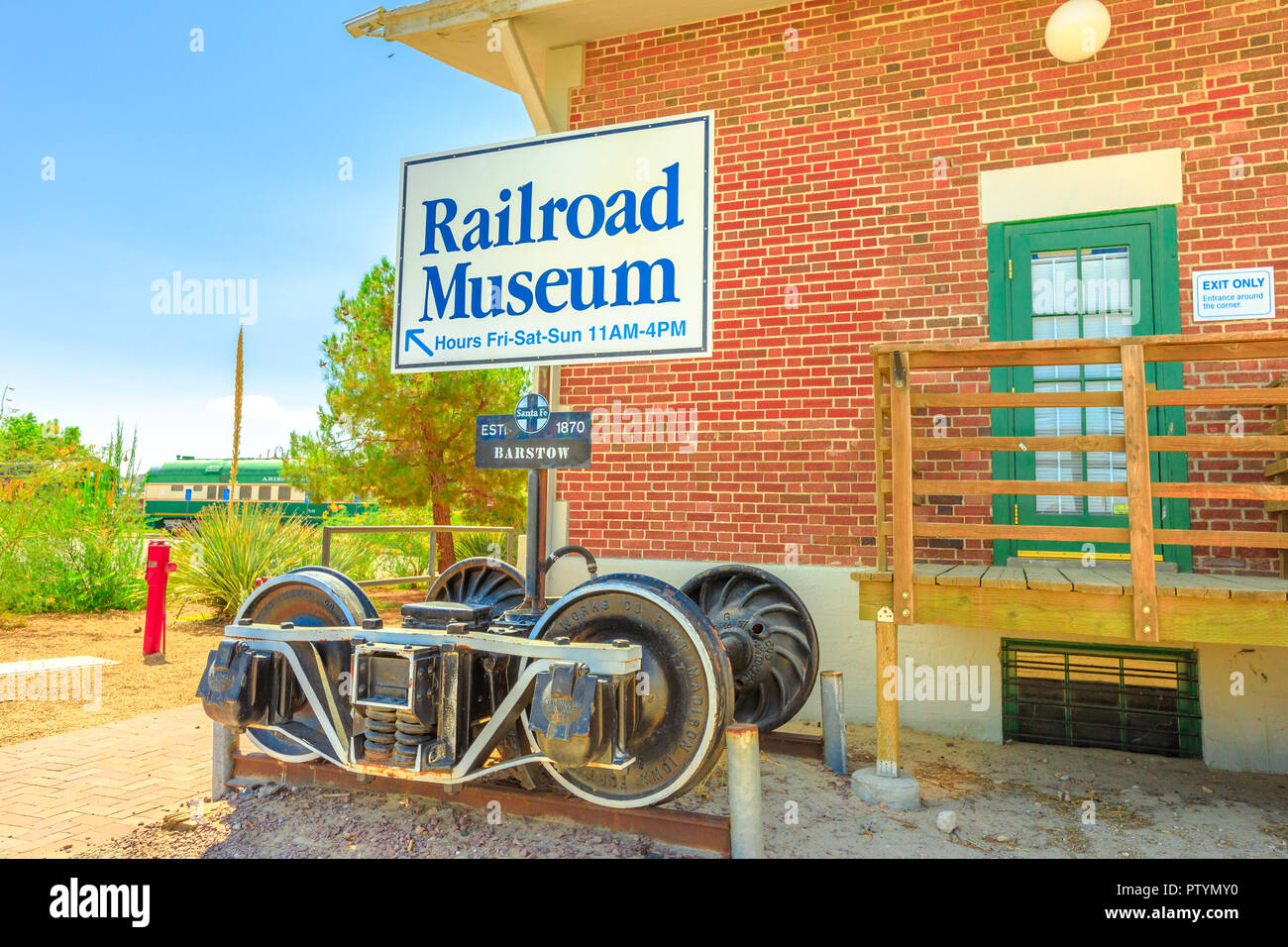 Barstow, Kalifornien, USA - 15. August 2018: Western America Railroad Museum in der Nähe von Harvey Haus Depotis, ist ein Eisenbahnmuseum in Barstow, Geschichte der Eisenbahn in Pacific Southwest gewidmet Stockfoto