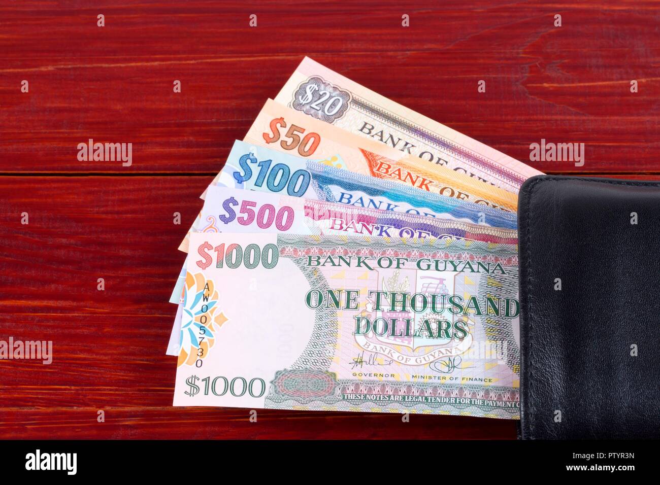 Guyanese Dollar in der Brieftasche Stockfoto