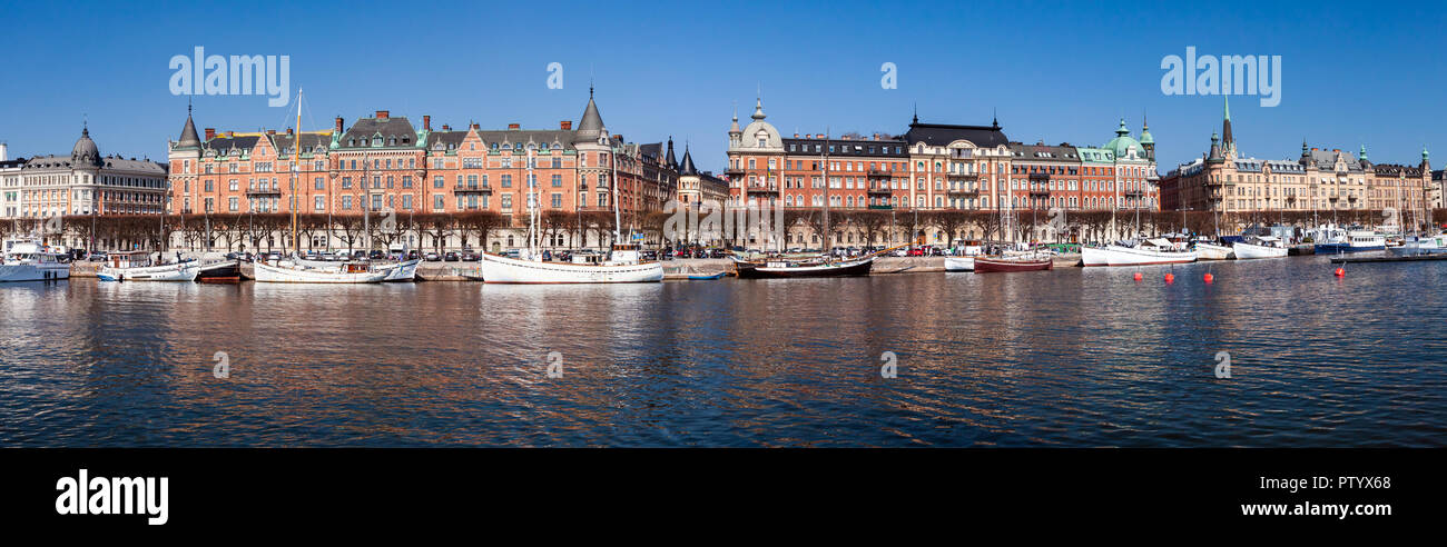 Panoramablick auf strandvagen Boulevard. Stadtbild von Stockholm, Schweden Stockfoto