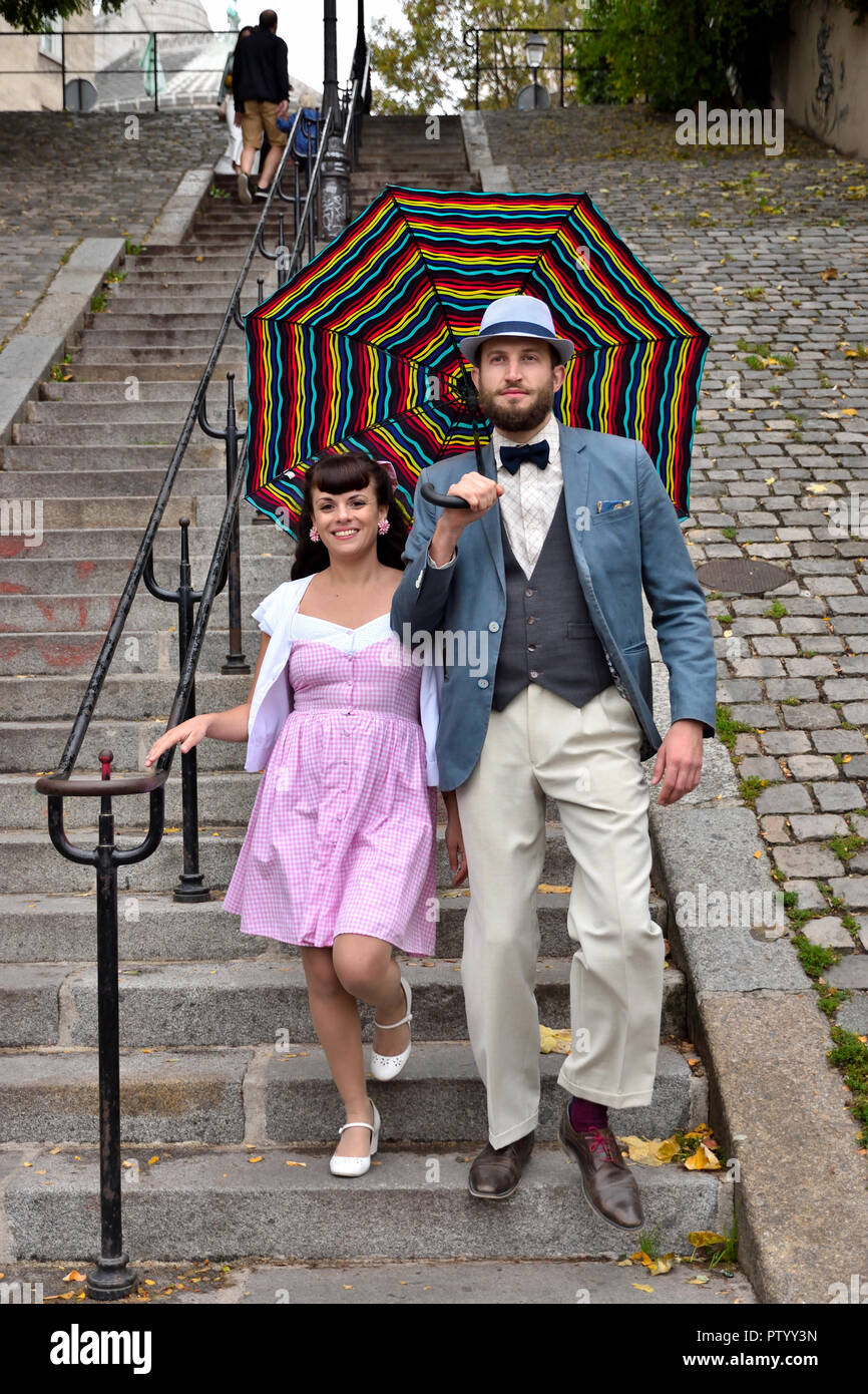Paar in der Treppen an den Montmartre Stockfoto