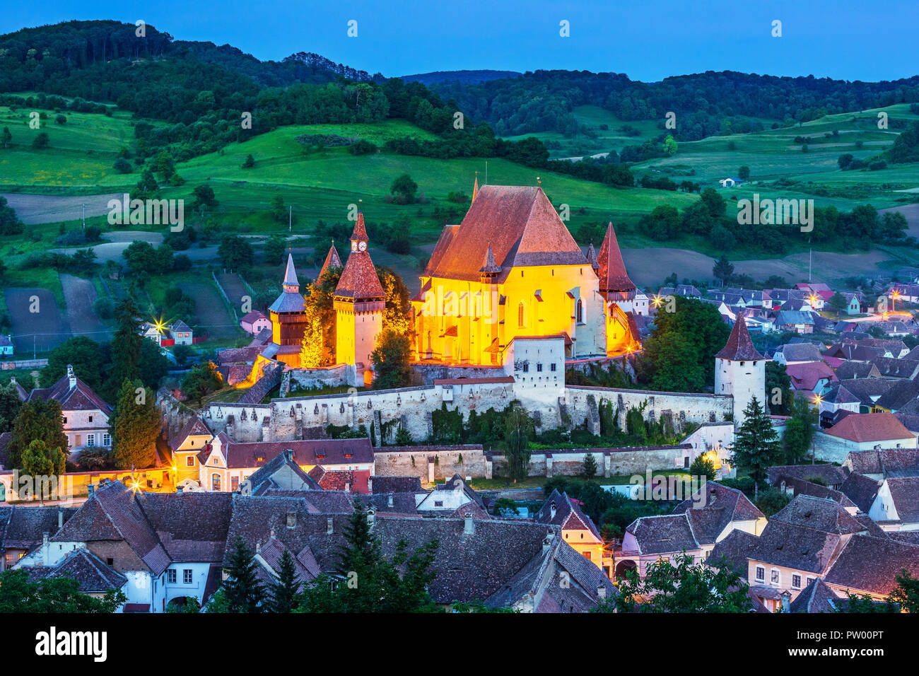 Birthälm, Rumänien. Sächsischen Dorf mit der Wehrkirche in Siebenbürgen. Stockfoto