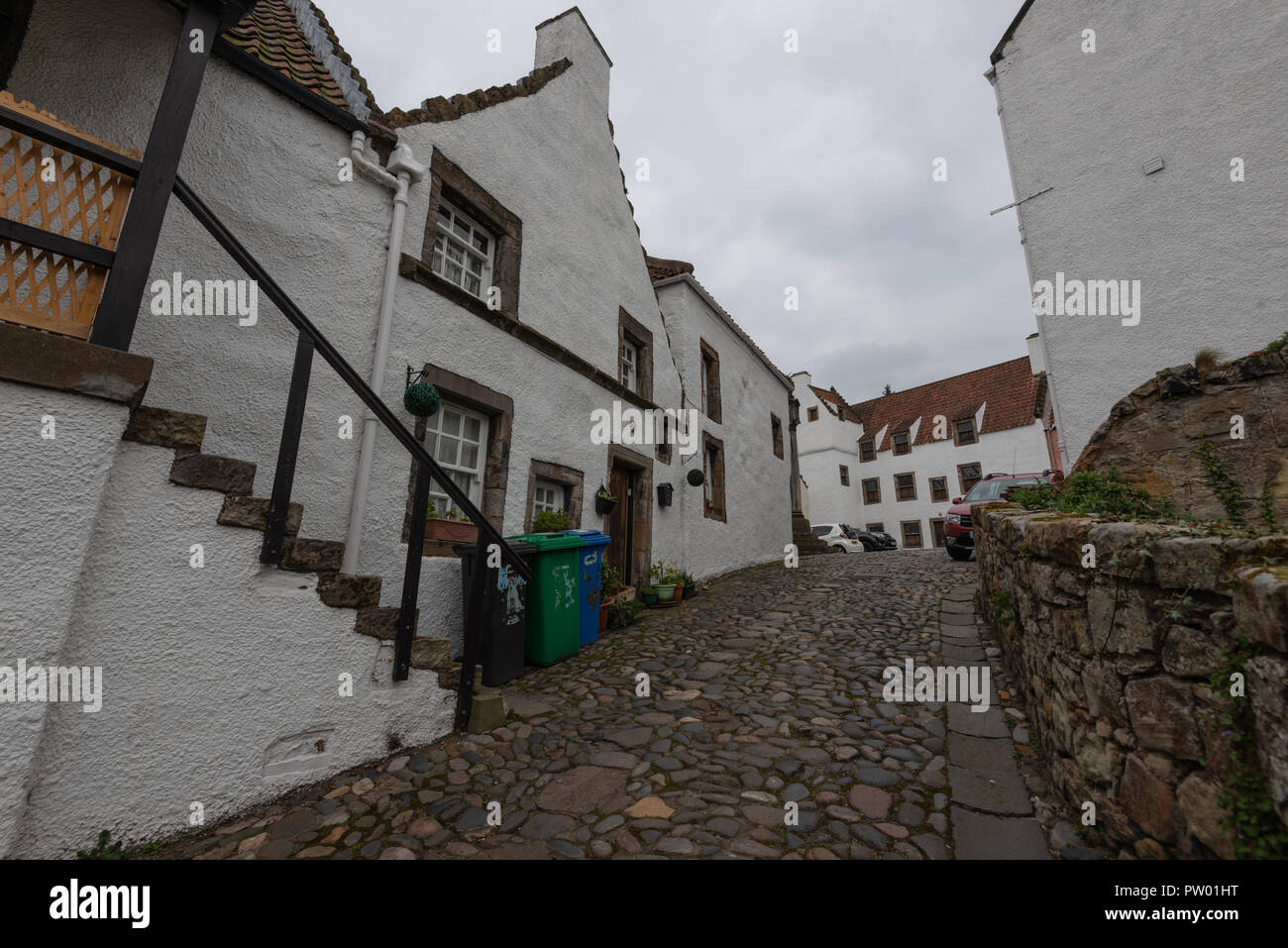 Gepflasterten Straße, folgende Sehenswürdigkeiten: Culross, Dunfermline, Fife, Schottland, Vereinigtes Königreich Stockfoto