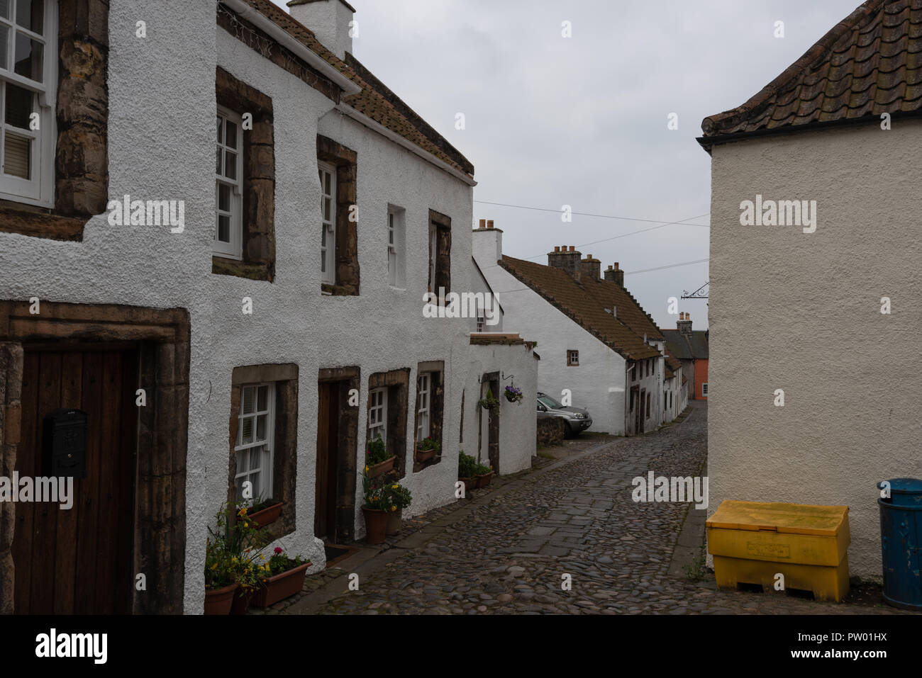 Gepflasterten Straße, folgende Sehenswürdigkeiten: Culross, Dunfermline, Fife, Schottland, Vereinigtes Königreich Stockfoto