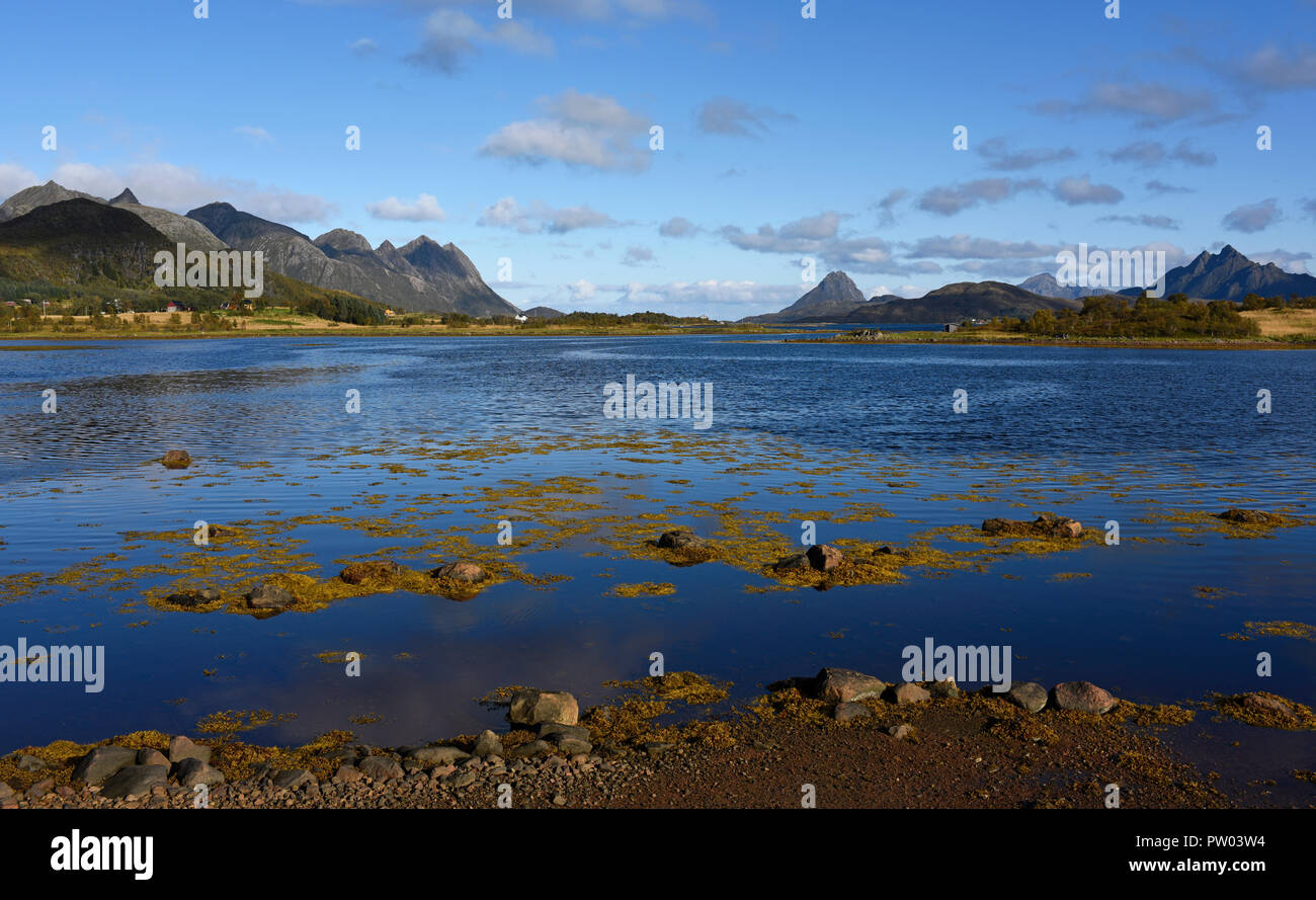 Landschaft in der Nähe von Ånnfjorden Langoya, Vesteralen Inseln, Norwegen Stockfoto