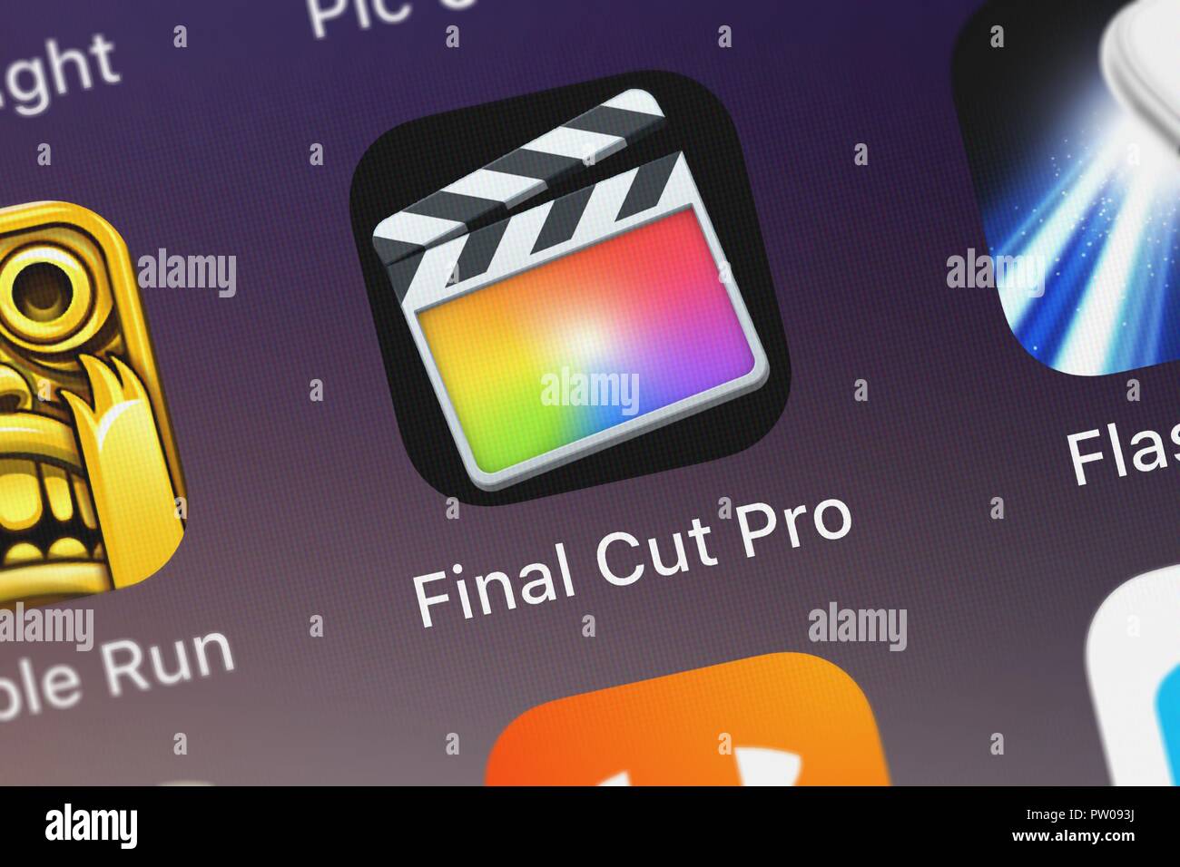 London, Großbritannien, 11. Oktober 2018: Bildschirmfoto von mobile App von Apple Final Cut Pro. Stockfoto