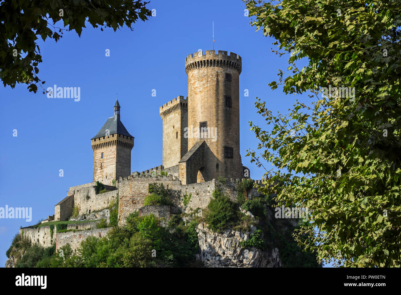 Die mittelalterlichen Château de Foix Schloss mit Blick auf die Stadt Foix, Ariège, Royal, Frankreich Stockfoto