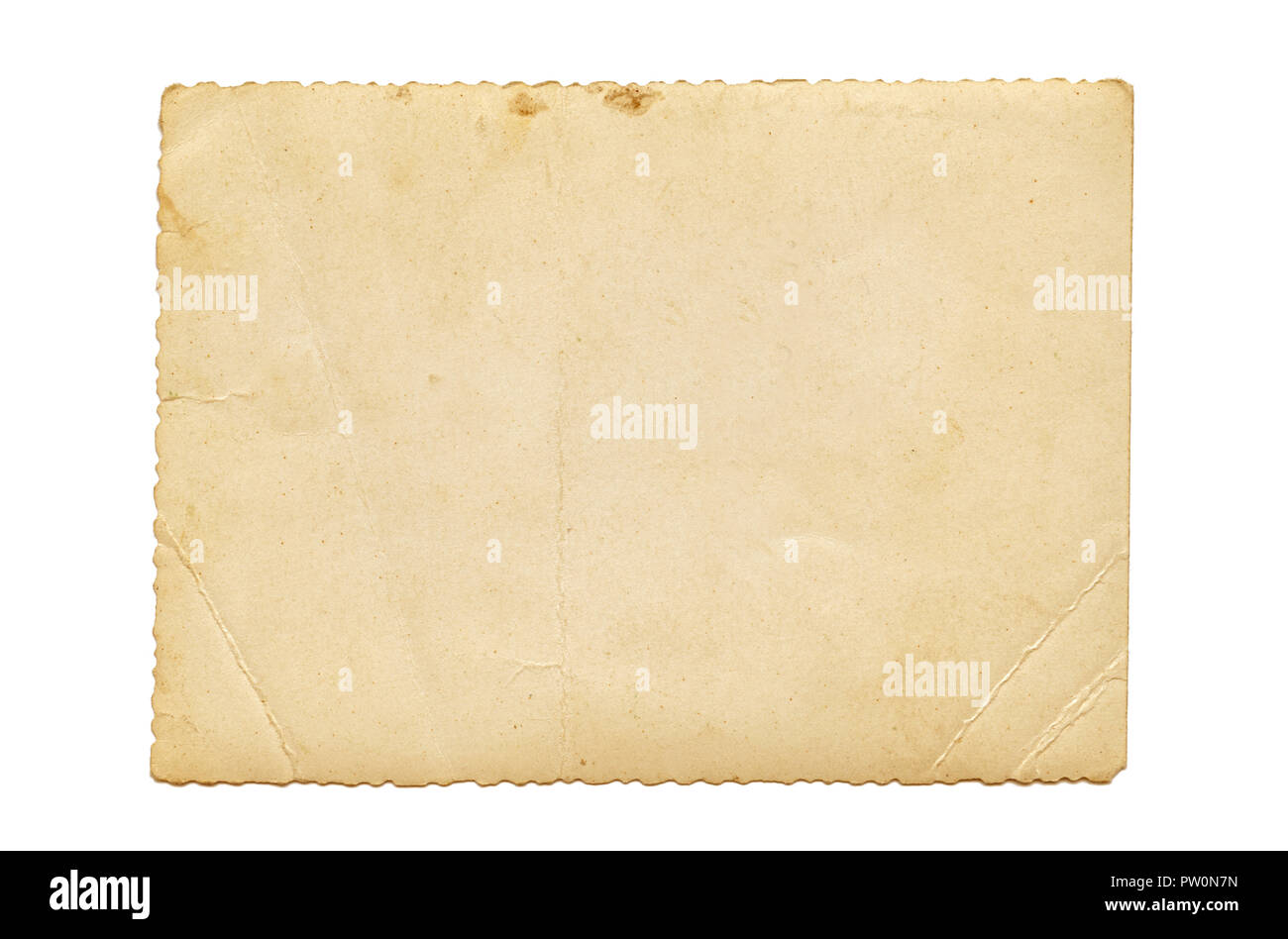 Jahrgang und antiker Kunst Konzept. Vorderansicht des leeren alten schmutzigen Rahmen mit Flecken auf einem weißen Hintergrund. Stockfoto