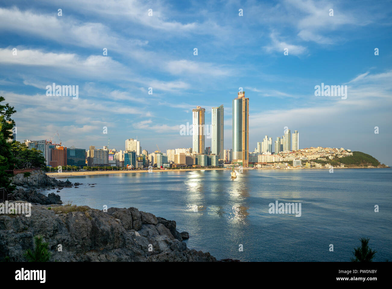 Skyline von Haeundae Bezirk in Busan, Südkorea Stockfoto