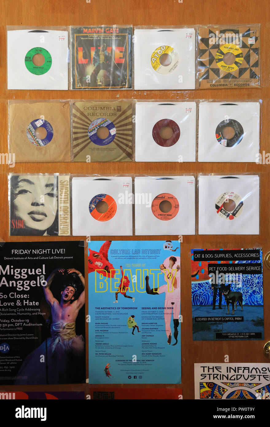 Hip Record Shop auf Bagley St und Trumbull Ave, in trendigen Corktown, in Detroit, Michigan, USA Stockfoto