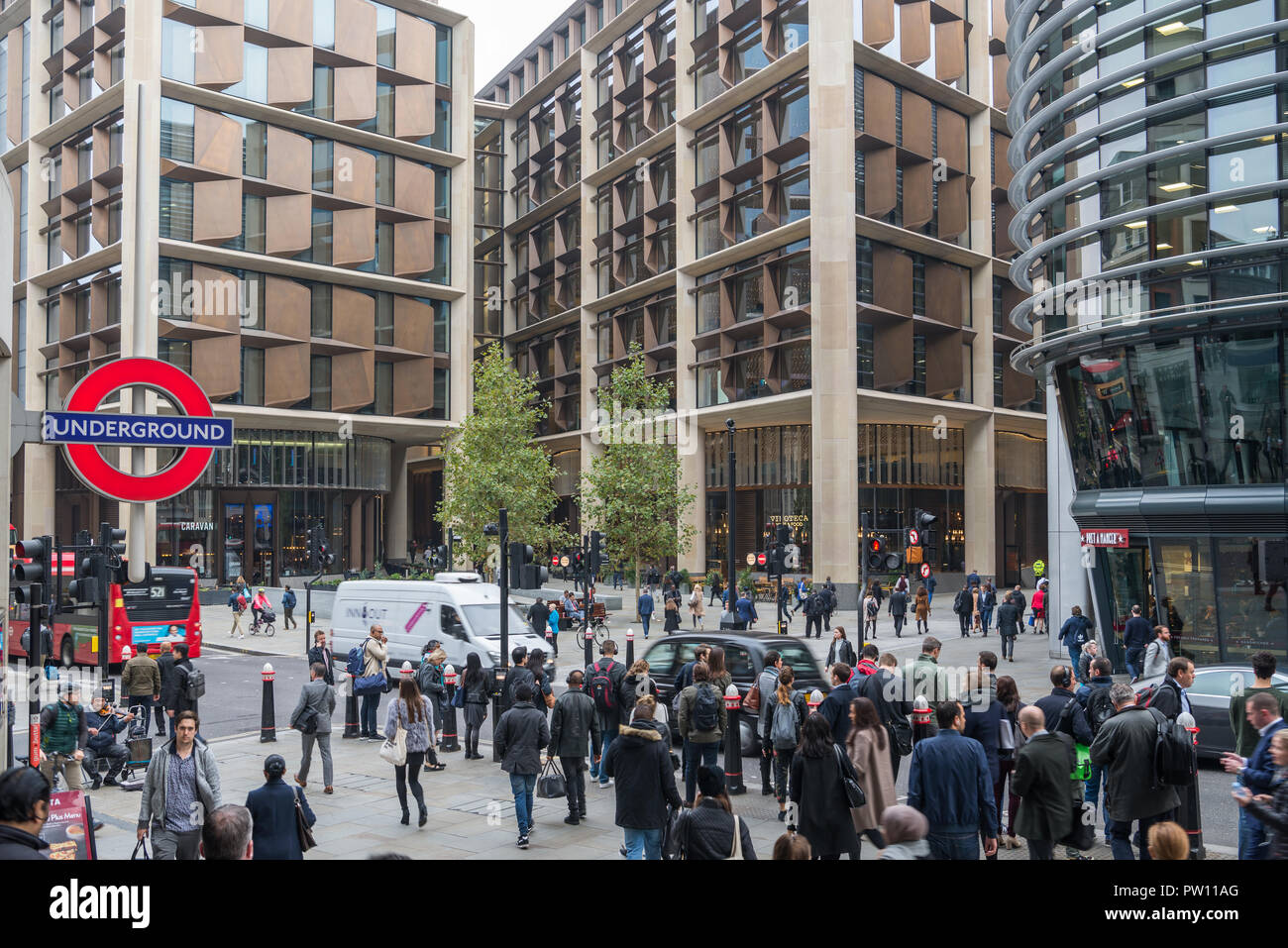 Bloomberg Londoner zentrale Gebäude wie von Cannon Street Bahnhof gesehen. Stockfoto