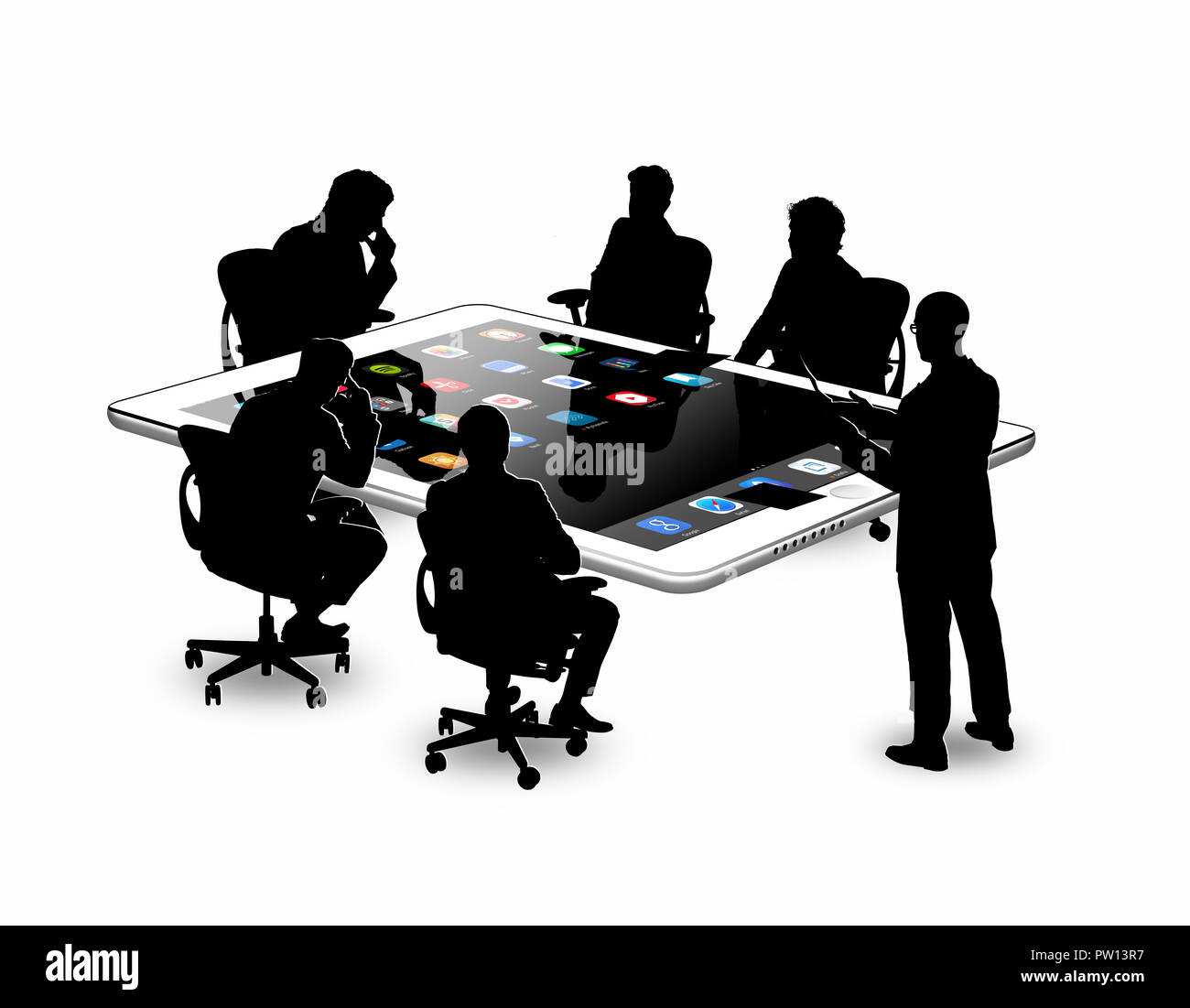 Konzept einer Gruppe von Business Männer in einer Konferenz, um einen Tisch, Tablet, Konferenz, Business Stockfoto