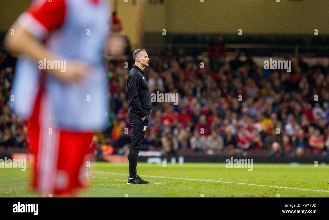 Cardiff, Wales, UK. 11. Oktober 2018. Wales manager Ryan Giggs während der internationalen Herausforderung Match zwischen Wales und Spanien im Fürstentum Stadion Credit: Mark Hawkins/Alamy leben Nachrichten Stockfoto