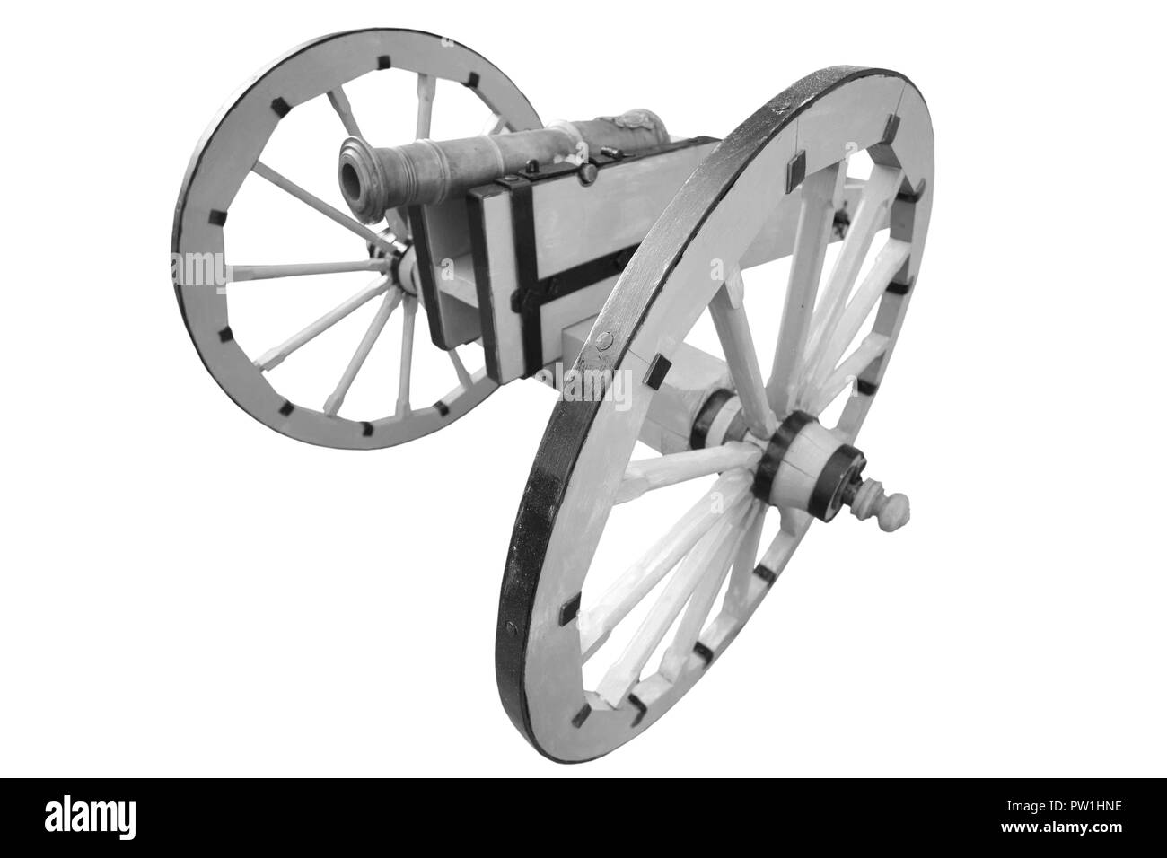 Alte Kanone. vintage Schießpulver Waffe auf weißem Hintergrund Stockfoto