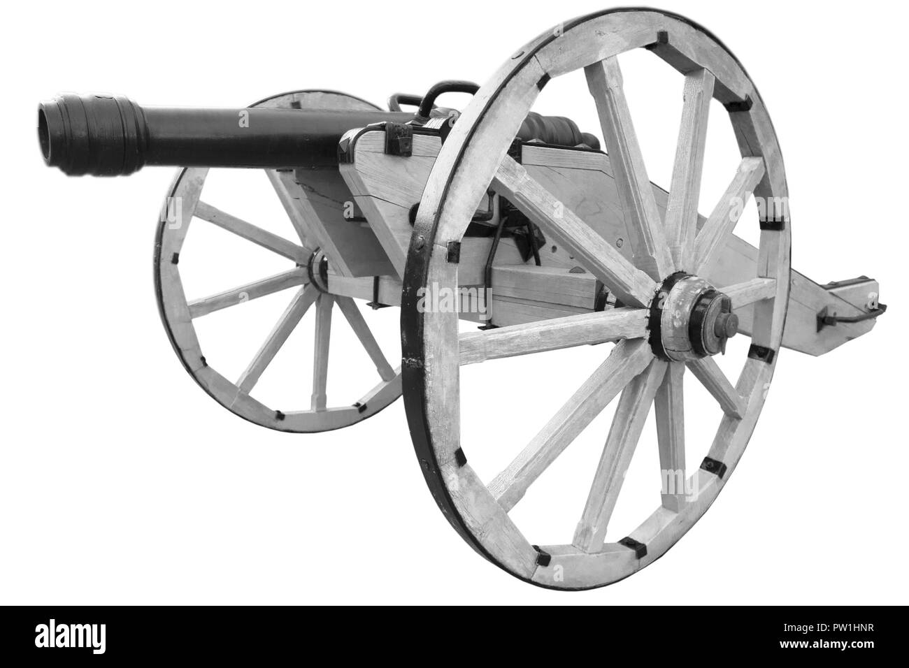 Alte Kanone. vintage Schießpulver Waffe auf weißem Hintergrund Stockfoto