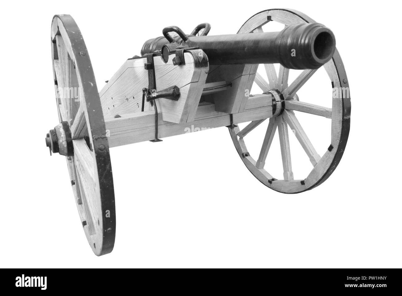 Alte Kanone. vintage Schießpulver Waffe auf weißem Hintergrund Stockfoto