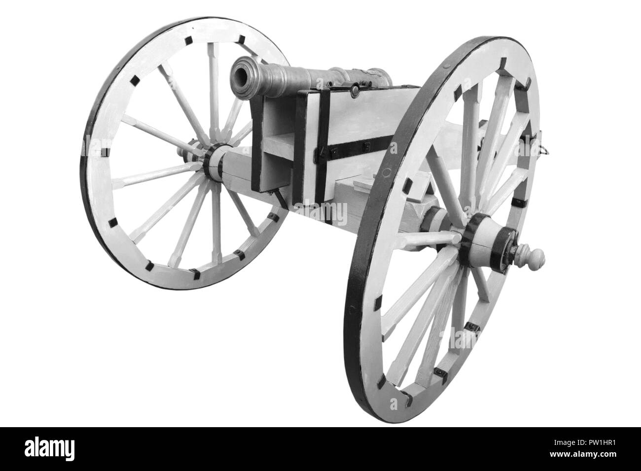 Alte Kanone. vintage Schießpulver Waffe auf weißem Hintergrund Stockfoto