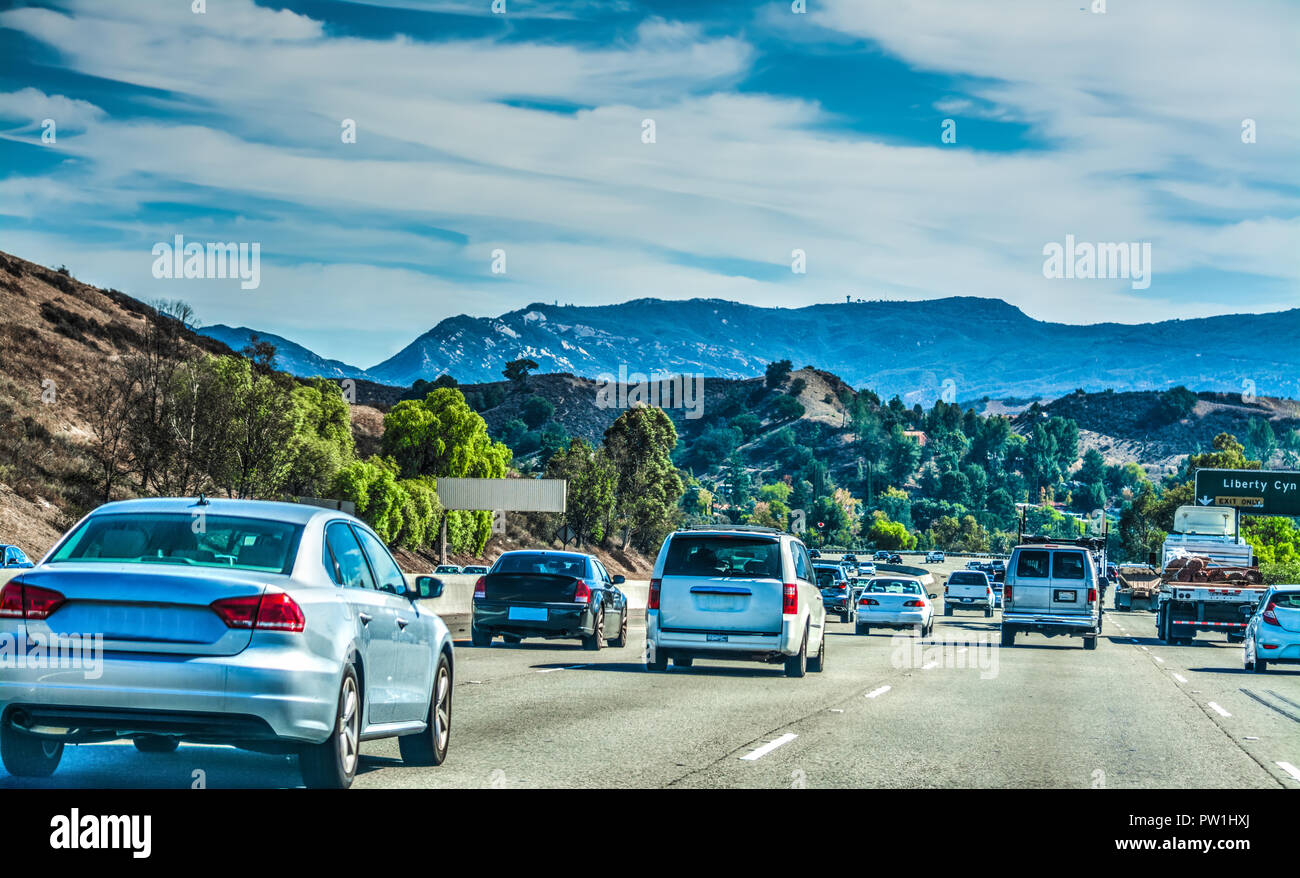 Der Verkehr auf der Autobahn 101 in Los Angeles Stockfoto