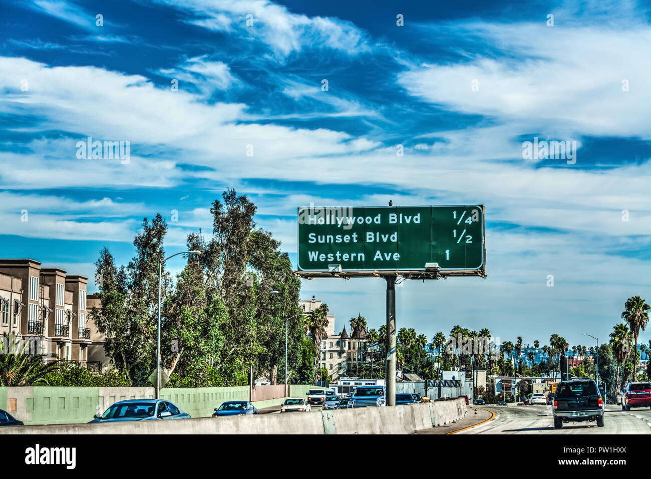 Der Verkehr auf der Autobahn 101 in Los Angeles Stockfoto