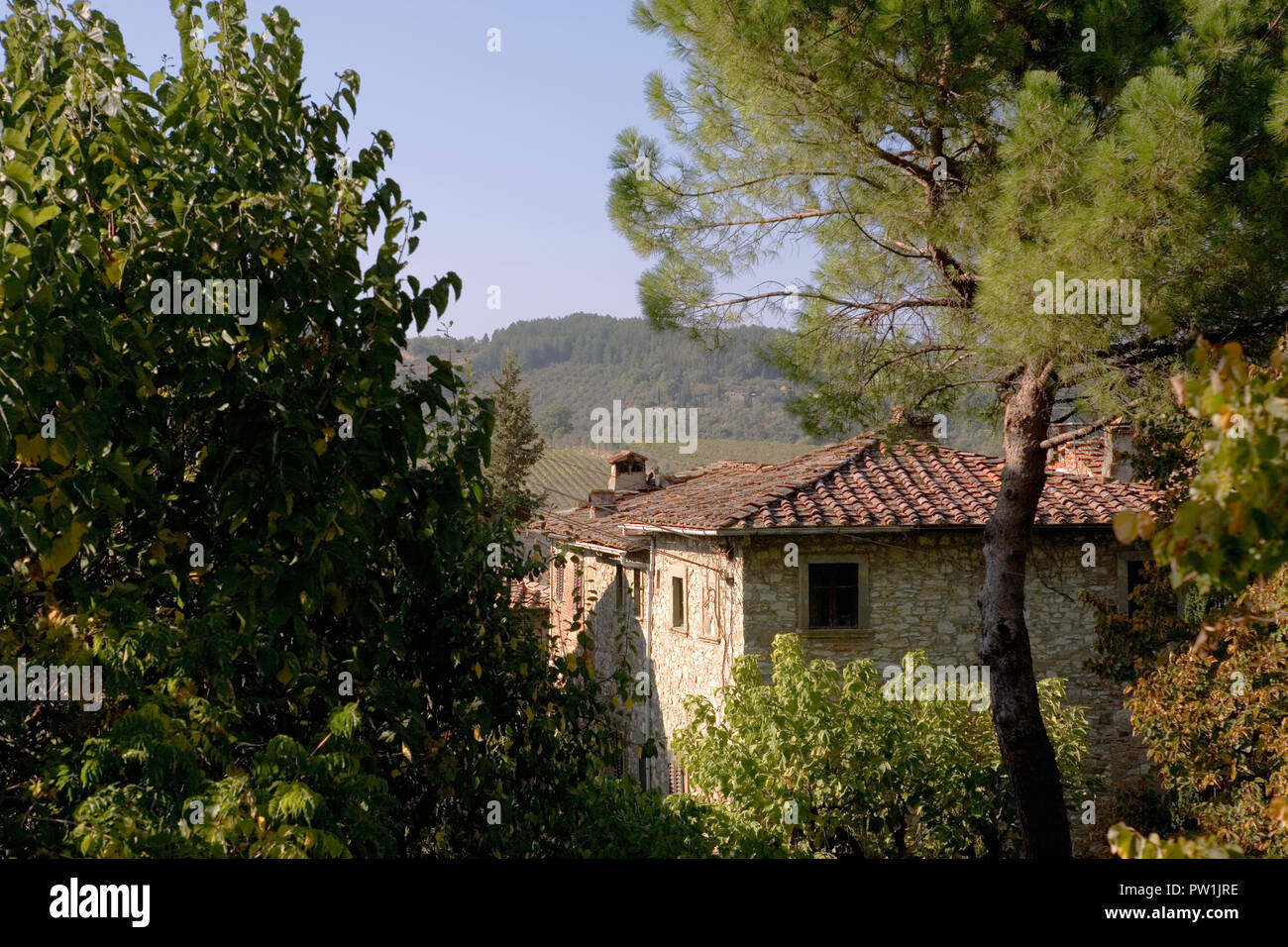 Eine Ecke von Montefioralle, Toskana, Italien Stockfoto