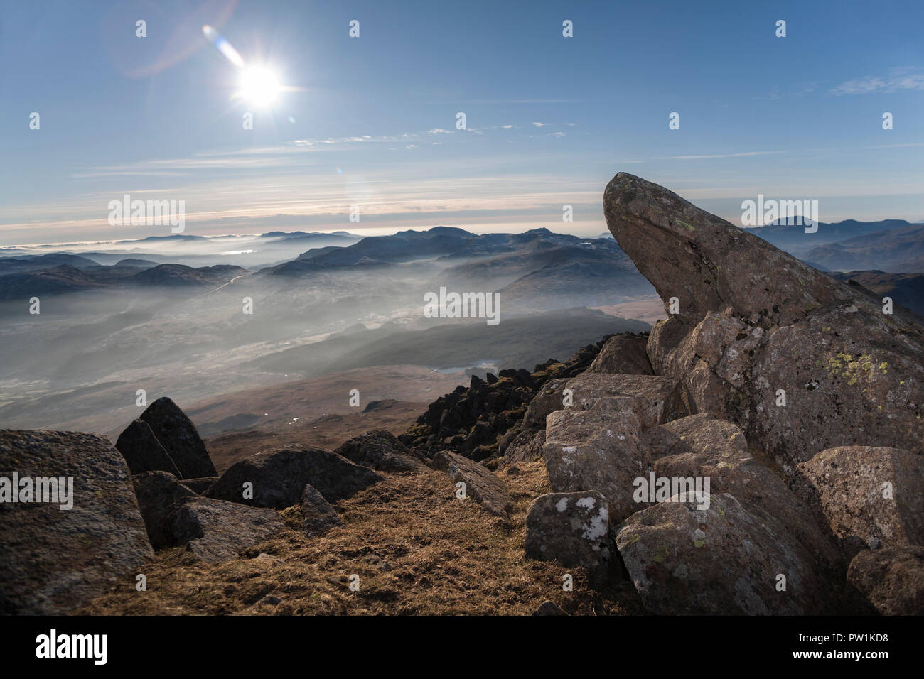 Moel Siabod Gipfel über Snowdonia suchen Stockfoto