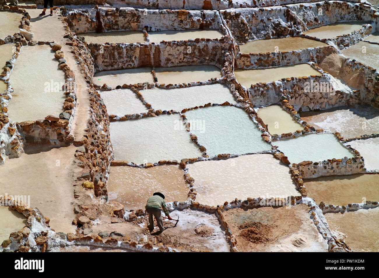 Die Salzminen von Maras Salineras de noch in der Produktion heute, das Heilige Tal der Inkas, Cusco Region, Peru Stockfoto